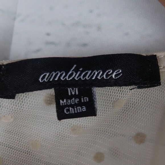 AMBIANCE TAN SHORT SLEEVE ROUND NECK SHEER TOP WITH LACE DETAIL SIZE M - Picture 2 of 9